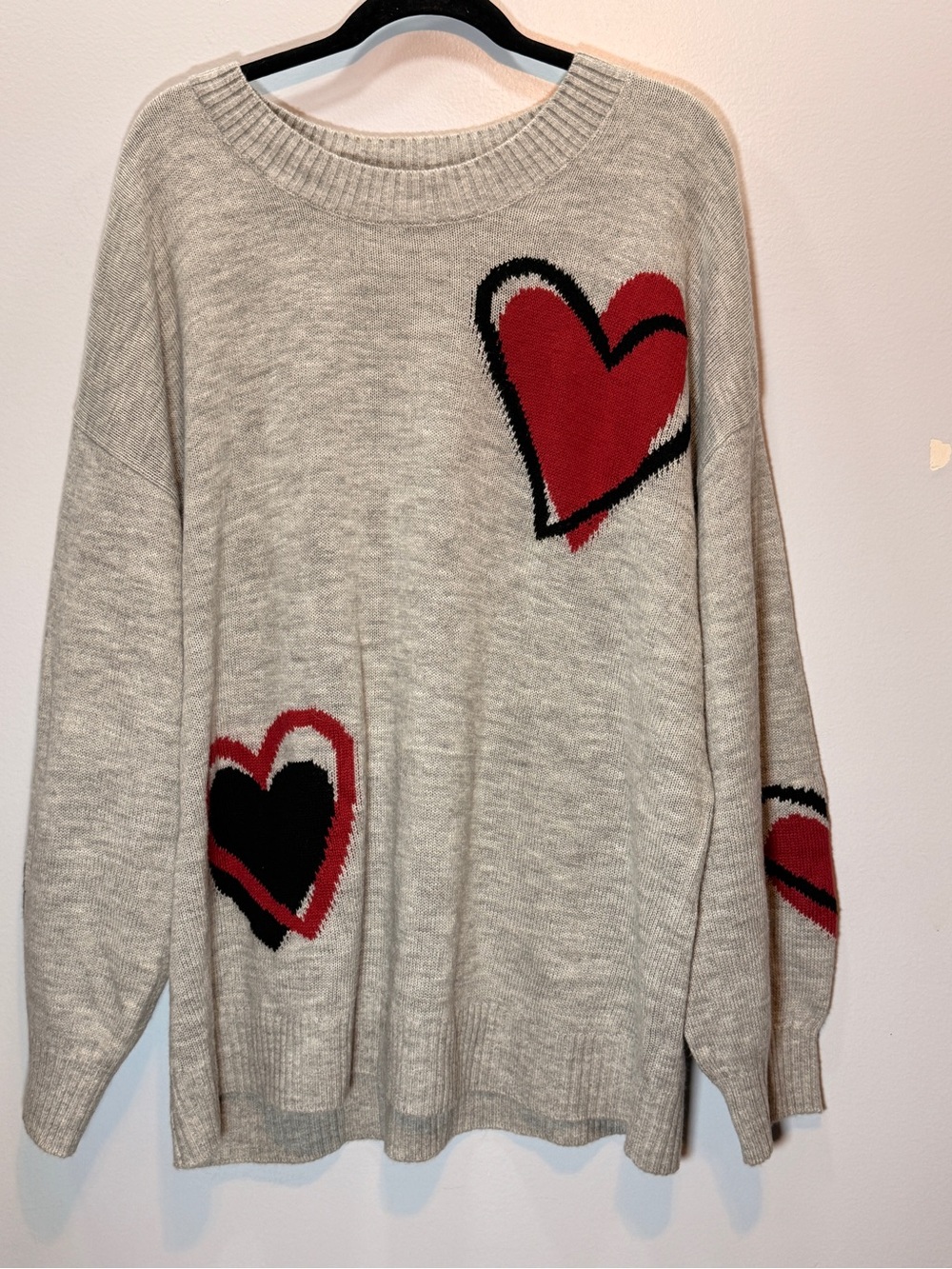 torrid Cream Sweater with Red and Black Heart Motif